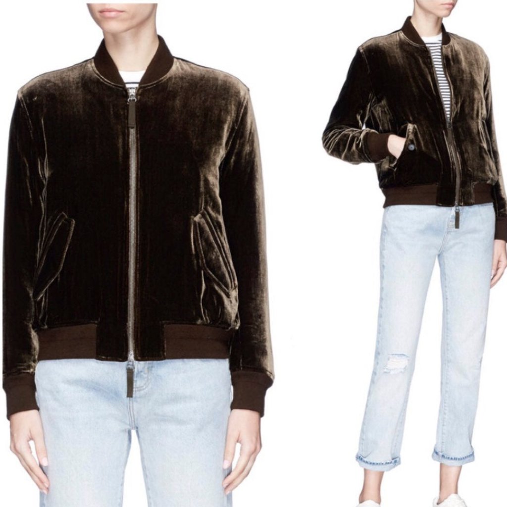Vince Chocolate Brown Velvet Silk Bomber Jack M